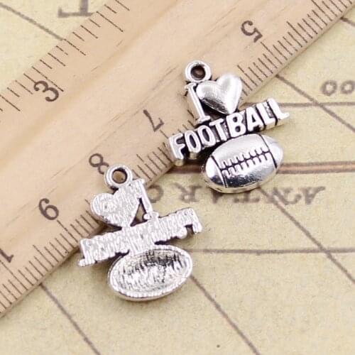 10pcs Charms I Love Football 20x18mm Tibetan Bronze Silver Color Pendants Antique Jewelry Making DIY Handmade Craft