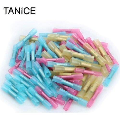 TANiCE 100Pcs 3sizes Waterproof Heat Shrink Insulated Butt Wire Crimp Connectors Crimp Terminals 0.5-6.0mm Set