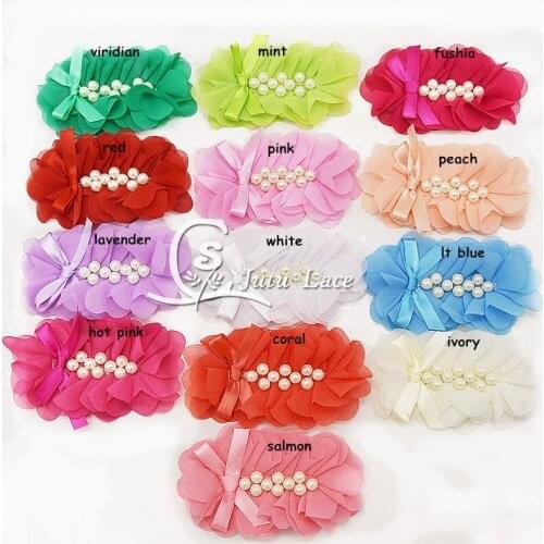 120 pcs/lot ,12 cm chiffon flower with pearl , shabby chiffon flower with pearl for Apparel hair accessories tie
