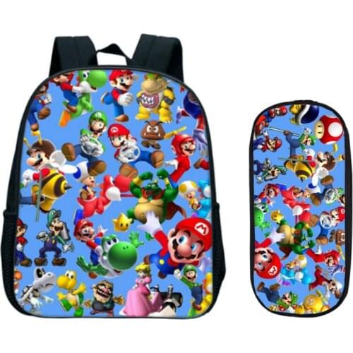 13 Inch Cartoon Mario Bros Kids Backpack Kindergarten School Bag Children Backpack Girls Boys Mochila Pencil Bag Set