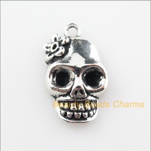 15 New Pendants Halloween Skull Tibetan Silver Tone Charms 13x21.5mm