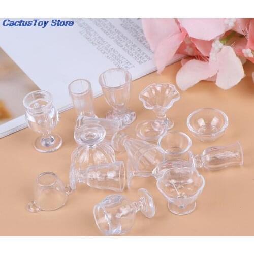 17Pcs/Set 1:12 Dollhouse Drink Cups Dish Tableware Miniatures Mini Transparent DIY Pretend Play Kitchenware Toy