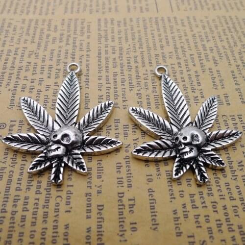 2Pcs 37*47mm Antique Silver Plated Alloy Maple Skeleton Wicca Charms Necklace Pendant Accessories Charms For Diy Jewelry Making