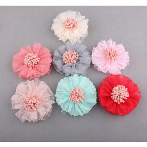 20 PCS/lot , 2.75" Tulle mesh flowers, Burned mesh flower for DIY headband, hair clip and garment accessories