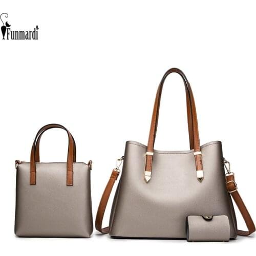 FUNMARDI Luxury 3 Set Bag PU Leather Handbag Purses Brand Design Shoulder Bags For Women 2020 New Hand Bag Female Totes WLHB3038