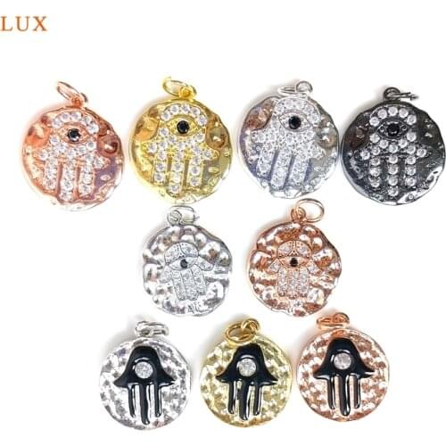 5pcs CZ Micro Pave Evil Eye Hamsa Pendant Charm Brass Gold Silver Round Bead Protection Pendant Necklaces For Women Jewelry