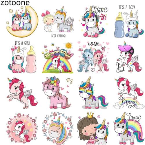 ZOTOONE Flower Applique Cute Animal Unicorn Iron on Transfers Patches for Baby Clothing Heart Patch Kid Clothes Printed E
