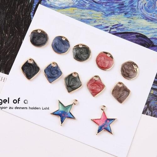 Free Shipping 40pcs/lot Glitter Enamel Alloy Jewelry Charms Gold Tone Plated Oil Drop Round Bicone Stars Pendant Fit Earring DIY