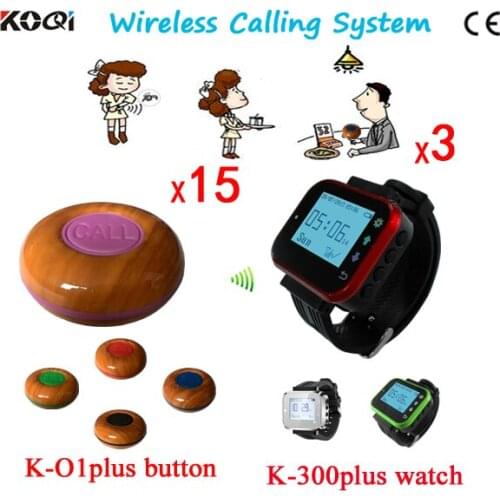 Wireless Service Calling System Sound Promont 3pcs Restaurant Calling Waiter Watch Service Paging System+15pcs Transmitter