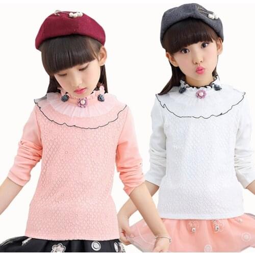 Girls Flower Blouse Autumn Winter Kids Clothes Shirt Warm Turtleneck Cotton Tops Tee Children Lace 2-13Yrs Girl School Clothing