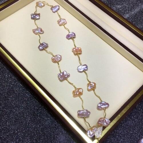 15-16mm Baroque Pearl Sweater Chain Mixcolor Keshi Pearl Long Necklace Women Pearl Necklace Jewelry Gifts