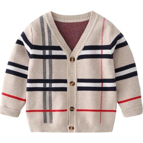 2-8T Toddler Kid Baby Boys Girls Cardigan Sweater Striped Kids Knit Clothes Long Sleeve Plaid Fashion Knitwear Cute Streetwear