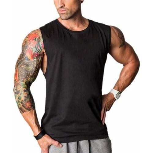 Running Sleeveless t shirt men bodybuilding clothing Gym fitness clothing Sports shirt blank cotton tank tops men muscle vest