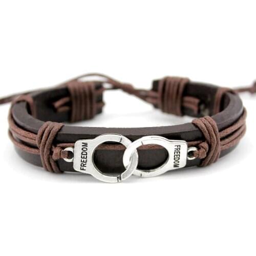 Hot Sale Arrow Eiffel Tower Police Mens Leather Wrap Firefighters Mom Wife Handcuff Bracelets for Women