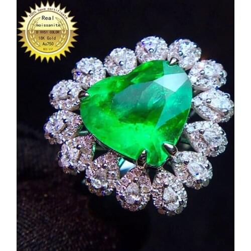 10K Gold ring Lab Created 5ct Emerald and Moissanite Diamond Ring With national certificate Em-022