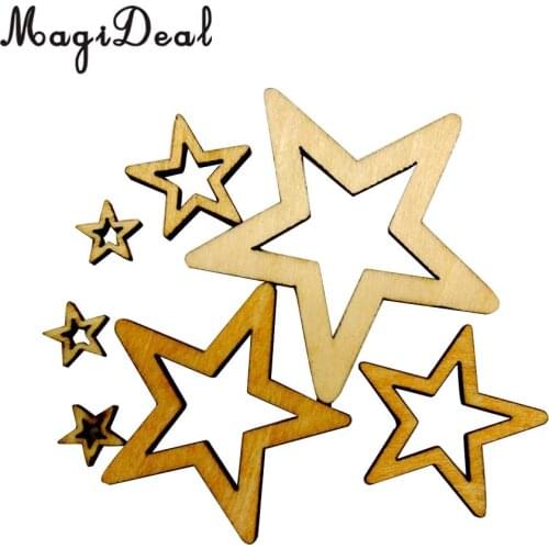 MagiDeal New Hot Sale 50Pcs Assorted Size Hollow Star Shape Unfinished Wooden Embellishments for Party Board Classroom Board
