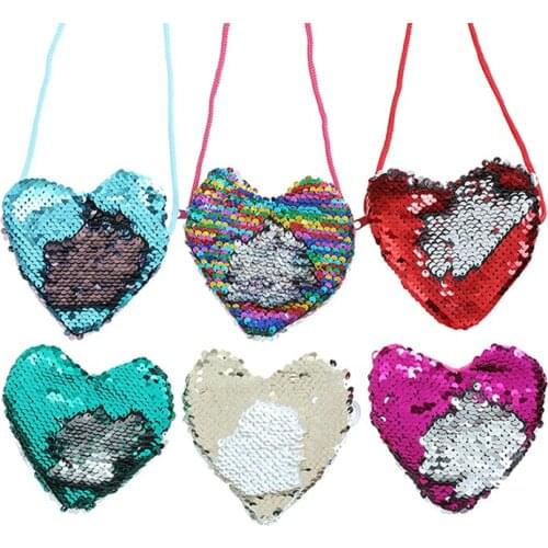 Cute Sequins Heart Wallet Coin Purse For Girls Mermaid Tail Women Coin Bag Earphone Kids Zipper Mini Bag Pocket Change Wallet