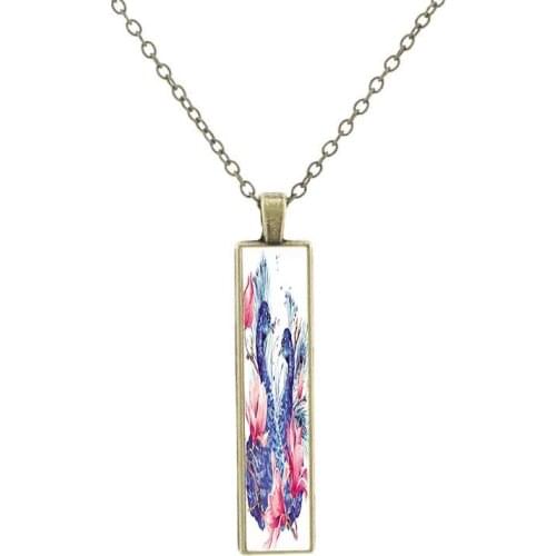 JOINBEAUTY Trend Bird Fashion Copper Chain Mens Jewelry Classic Art Picture Glass Pendant Necklace Souvenir
