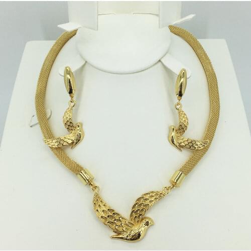 Fashion Dubai gold jewelry set African bridal wedding gift for women Saudi Arabia Necklace Earrings collar jewelry
