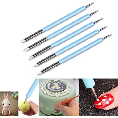 5 pcs Double-headed Cake Modelling Ball Tools Silicone Cutter Set Fondant Decorating Mold Tools