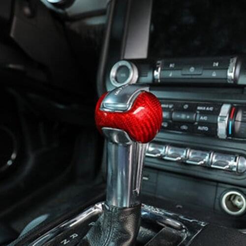 TAJIAN Carbon Fiber Car Gear Shift Knob Head Lever Shifter Stick Handball Cover Trim Sticker Accessories For Ford Mustang 15-20