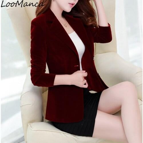 2020 New Gold Velvet Blazer Women Coat Long Sleeve ladies Blazers feminino OL Formal Fashion Designs Suit jacket Women