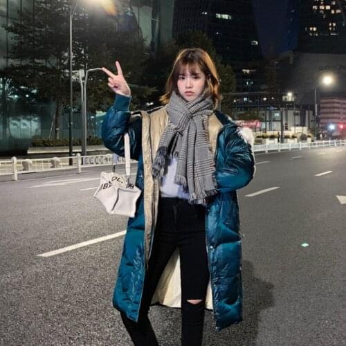 Autumn winter new style hooded duck down jacket with fox collar loose fashion long women coats Korean style lady clothes