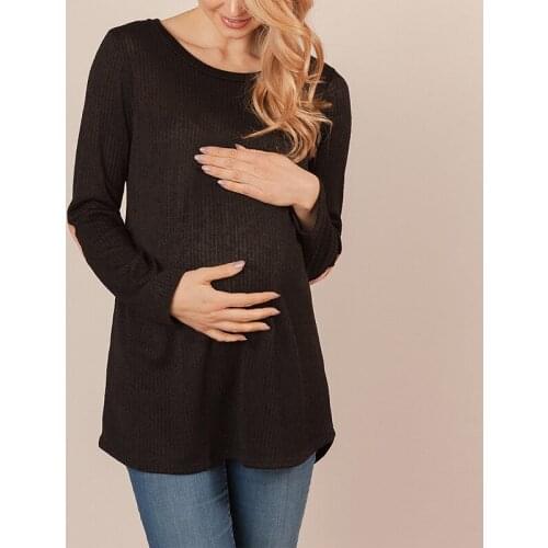 Maternity dress spring womens T-shirt top long-sleeved knit casual loose stitching pregnant women T-shirt XL