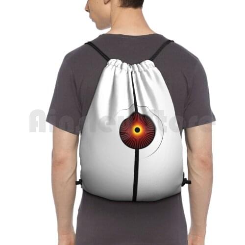 Portal Turret Backpack Drawstring Bag Riding Climbing Gym Bag Portal Portalturret Turret Guns Bullets Eye Red White 2 Portal