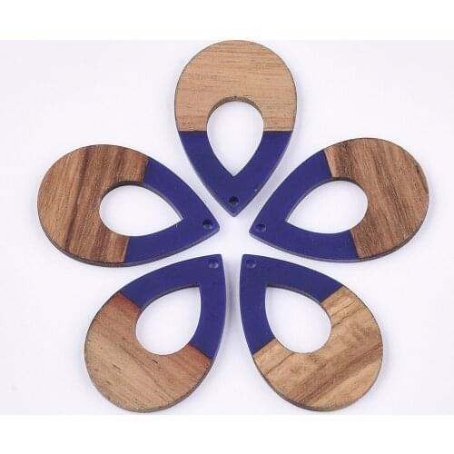 2Pcs Resin & Wood Teardrop Earrings Pendants For Jewelry Making DIY Earring Necklace Charms Accessories 38x25.5x3mm, Hole: 2mm