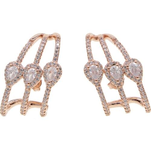 Cz zirconia earring fashion sparking bling jewelry silver plated rose gold color geometric long ear top botton bar earrings