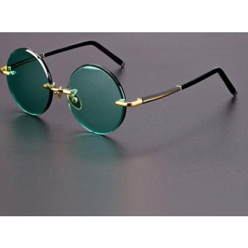 Crystal Stone Sunglasses Man Green Glass Sun Glasses Woman Rimless Round Driver Shade Vintage Luxury High Quality Anti Scratch