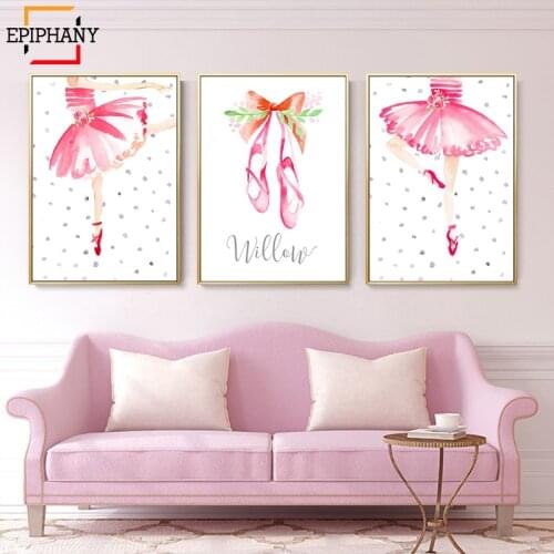 Dance Nursery Wall Art Pink Ballerina Canvas Painting Girls Room Decor Ballet Nordic Style Baby Girl Cartoon Picture for Bedroom