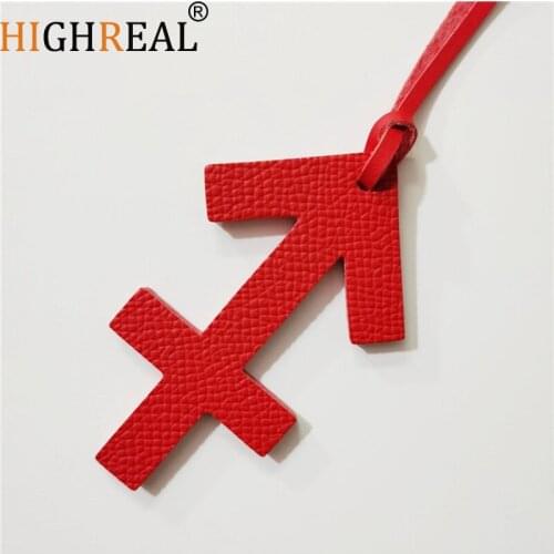 HIGHREAL Fashion Real Genuine Natural Leather Sagittarius Keychain Pendant Women Backpack Bag Charm