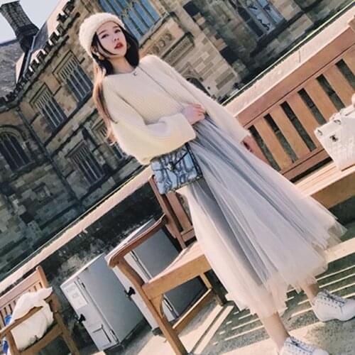 2021 Women Autumn Winter Fashion Sets Female Solid Color Pullover Sweater Tops+loose A-line Skirts Ladies Two-piece Suits Y498