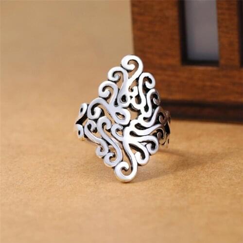 Sole Memory Retro Thai Silver Palace Pattern Exquisite Personality 925 Sterling Silver Female Resizable Opening Rings SRI318