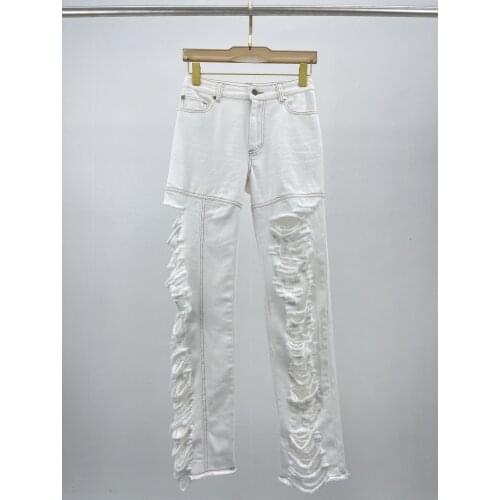 Autumn Luxury 2021 New Women Hole White Denim Pants Trouse Female Fashion Casual Straight Jeans Ddxgz2 7.05
