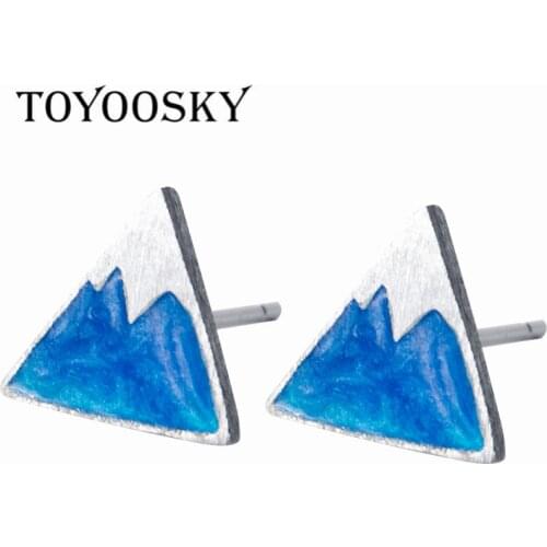2019 925 Sterling Silver Stud Earrings Blue Triangle Iceberg Shape Earrings for Women Lovely Stud Earring for Girl Valentine