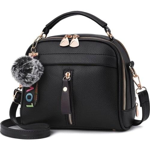 2020 Women Shoulder Bags Crossbody Bag For Women Handbag PU Leather Full Moon Candy Color Cute With Fur Ball Shell Shape Bag
