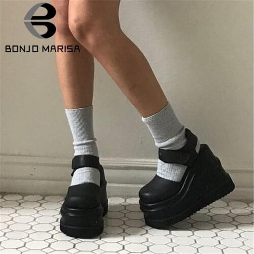 BONJOMARISA Brand Punk Goth Cover Toe Platform Wedges Thick Heels Women Shoes Hook Loop Design Summer womens Sasndals 2021