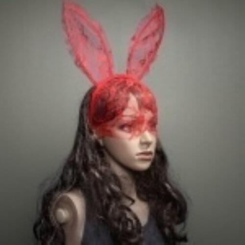 Women Bunny Rabbit Ears Lace Mesh Veil Masquerade Cosplay Decor Headband