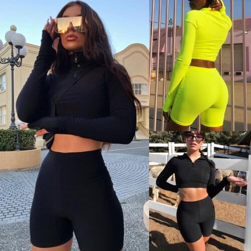 Womens 2pcs Elastic Tracksuit High Neck Zipper Hoodies Sweats Sweatshirt Track Pants Sets Sport Wear Suit