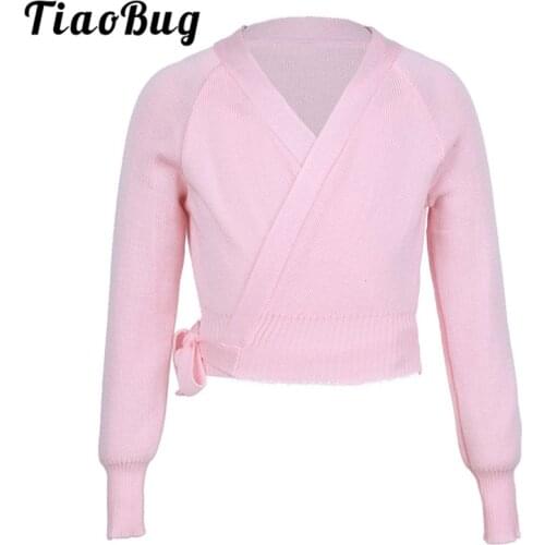 TiaoBug Kids Long Sleeve Ballet Gymnastics Leotard Jacket Knit Wrap Sweater Cardigan Warm-up Coat Girls Latin Ballet Dance Top