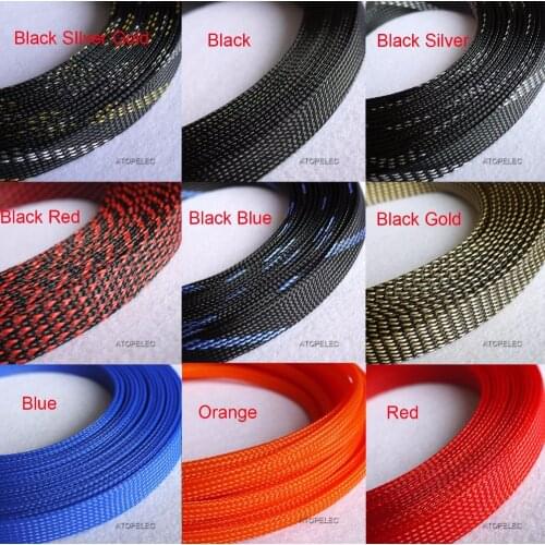 14mm Wide 9/16" TIGHT Braided PET Expandable Sleeving Cable Wire Sheath Black/Red/Blue/Gray/White/Silver/Gold