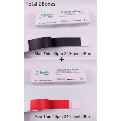 2Boxes(Blue x1Box+Red x1Box) Dental Articulating Paper Stright Tar Type Thin 40μm Rectangular Porcelain Denture Tooth