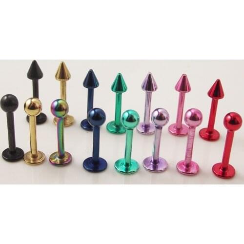 2pcs Free Shipping 16Gx8x3mm 316 Stainless Steel Ball Spike Red Green Lip Ring Labret Tragus Ear Helix Body Piercing Jewelry