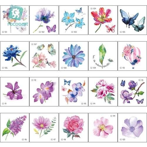 20pcs/lot Small fresh Flower Temporary Tattoos Sticker Floral Rose Peony Butterfly Temporary Tatoo Body Art Water Transfer Fake
