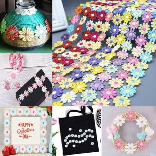 3Yards Dainty Flowers Daisy Polyester Lace Trim Embroidered Lace Ribbon For Sewing Craft Wedding Decoration