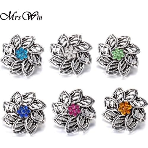 6pcs/lot Snap Jewelry High Quality Vintage Rhinestone Flowers 18mm Snap fit Snap bracelet for women Button