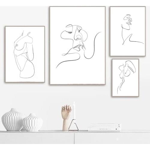 Abstract Nude kiss Line Body Art Modern Wall Art Canvas Painting Nordic Posters and Prints Wall Pictures For Living Room Decor